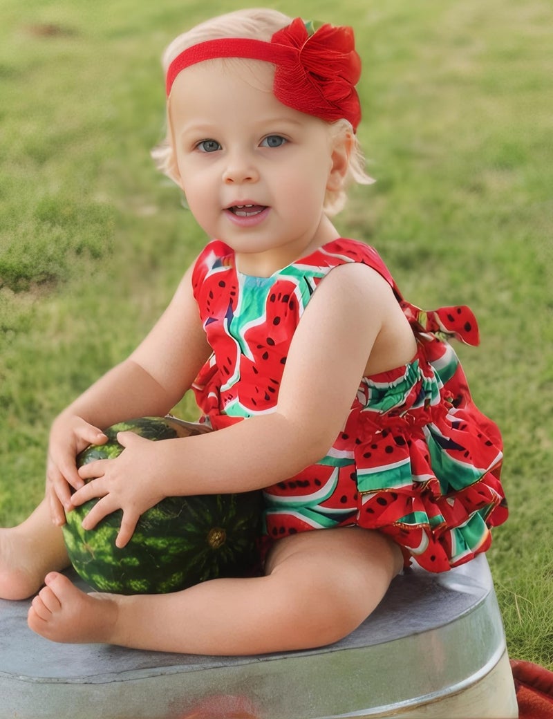 PrinceSasa Baby Girl Clothes Watermelon Floral Ruffles Summer Cake Smash Outfits and Headband for Newborn Gifts,A20,7-12 Months(Size M) - Image 3